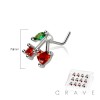 12PCS OF CZ CHERRY 316L SURGICAL STEEL L-SHAPE NOSE BOX